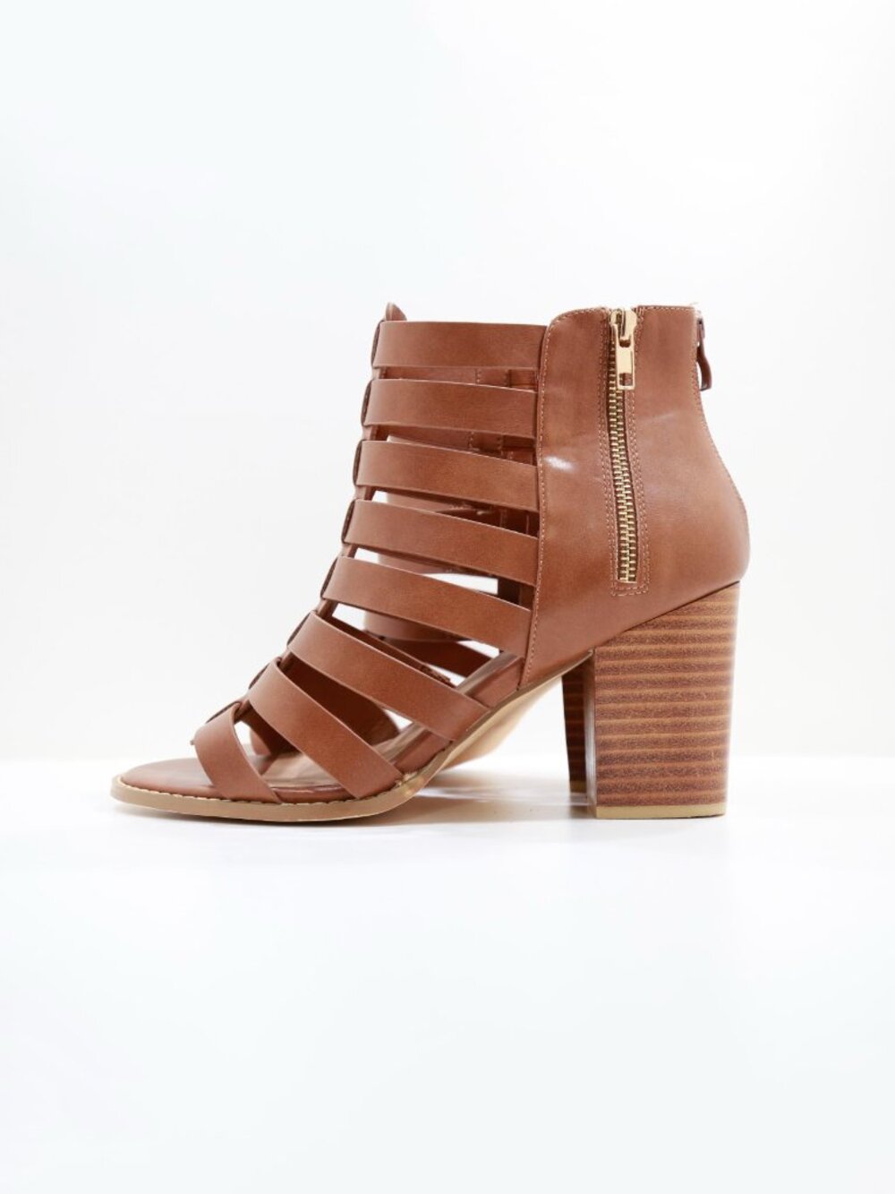 Torrid Brown Faux Leather 4" Block Heel Cage Sandals - 11 WW
